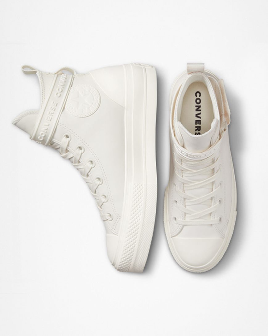 Topanky Na Platforme Converse Chuck Taylor All Star Lift Kozene Hike Vysoke Damske Biele | SK AMYPD9